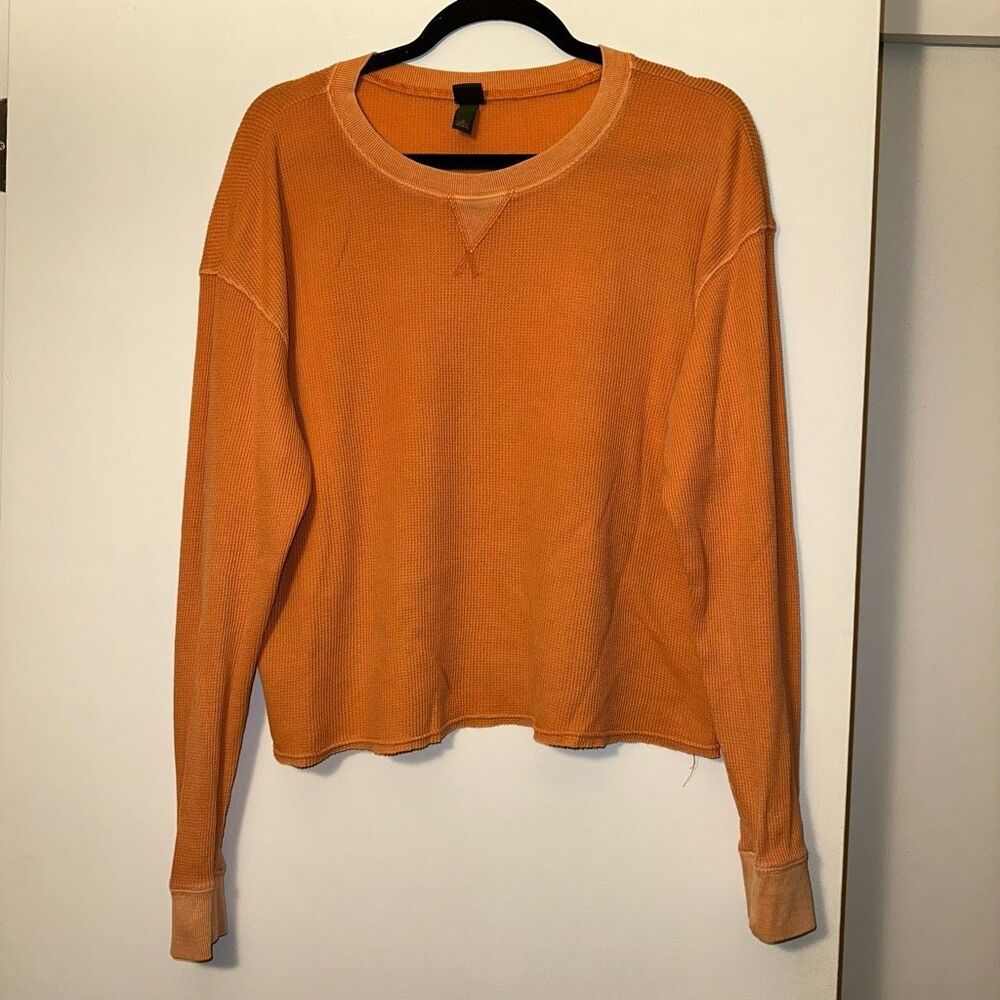 Wild Fable Womens Orange Waffle Knit Cropped Long Sleeve Medium EUC